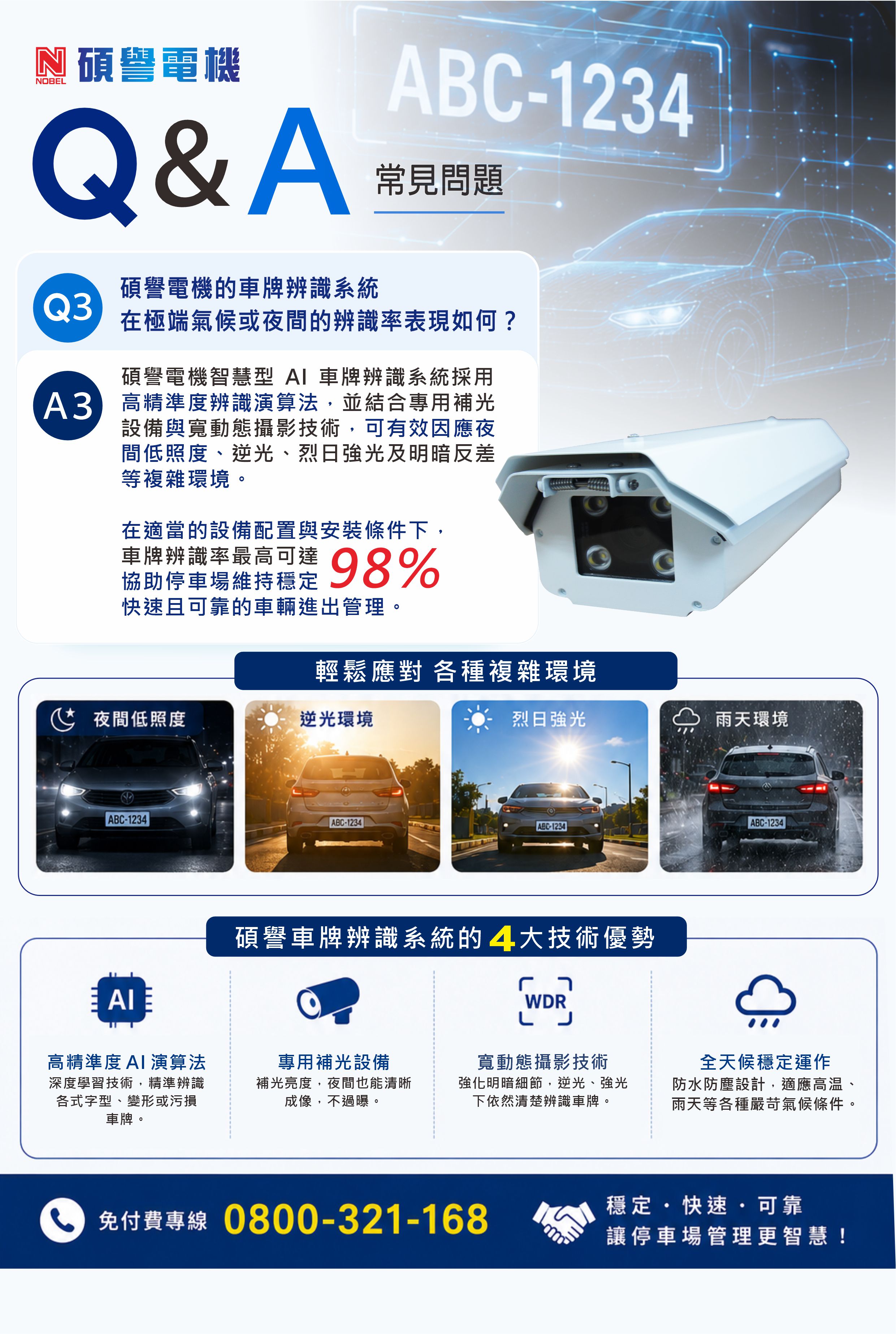 Q3：碩譽電機的車牌辨識系統在極端氣候或夜間的辨識率表現如何？